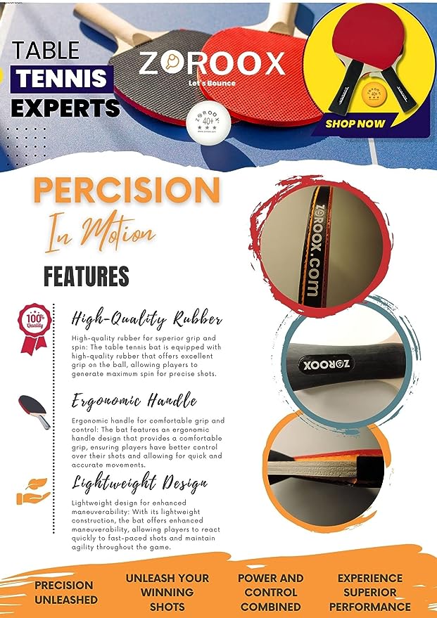 Precision Strike: ZOROOX Advanced Table Tennis Paddle Set - Unleash Your Champion Potential! (2 Paddles | 3 High Performance Table Tennis Balls | Safety Case)