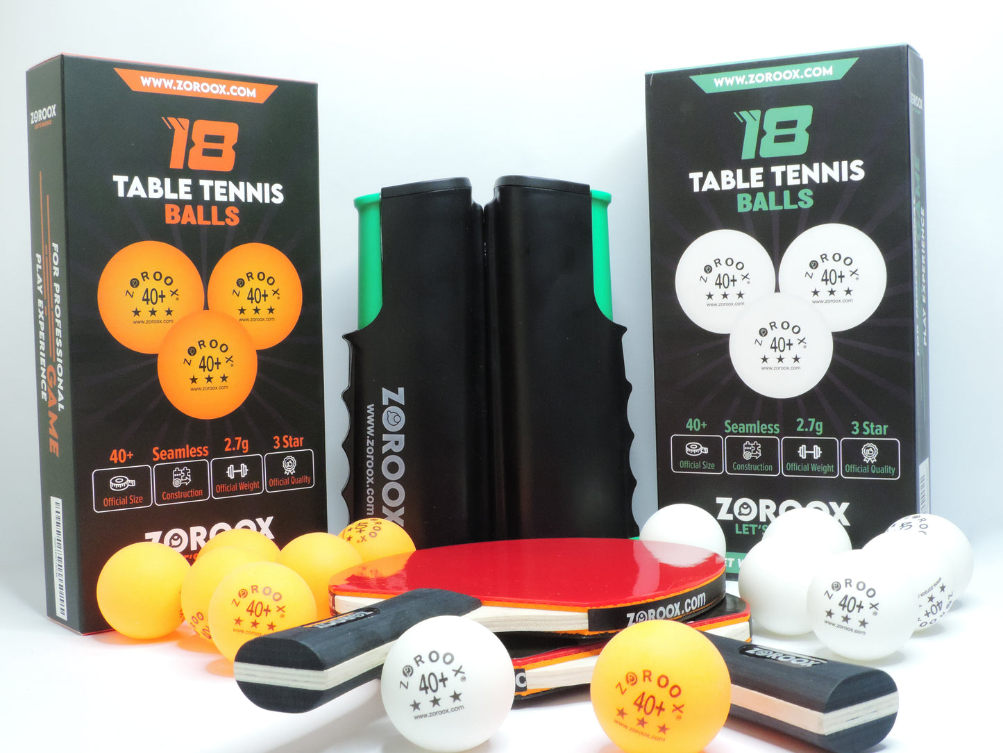 ZOROOX Professional Table Tennis Balls (3 Star) - White | Orange - Pack Of 18, 40+ ABS 2.7G 40 mm